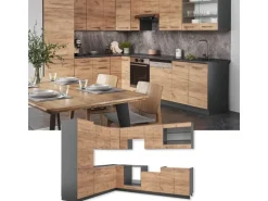 Vicco Fame-Line Eckküche Goldkraft Eiche/Anthrazit 227 x 287 cm AP Anthrazit ohne E-Geräte