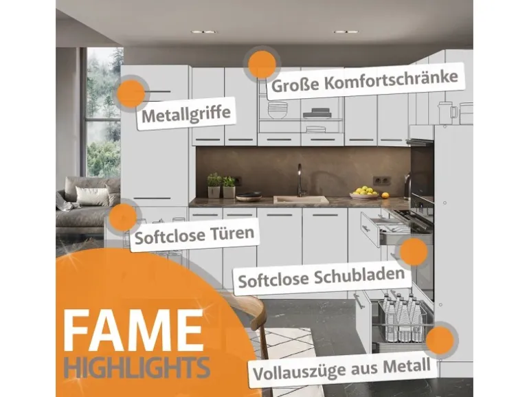 Vicco Fame-Line Eckküche Goldkraft Eiche/Anthrazit 227 x 60 cm ohne Arbeitsplatte ohne E-Geräte