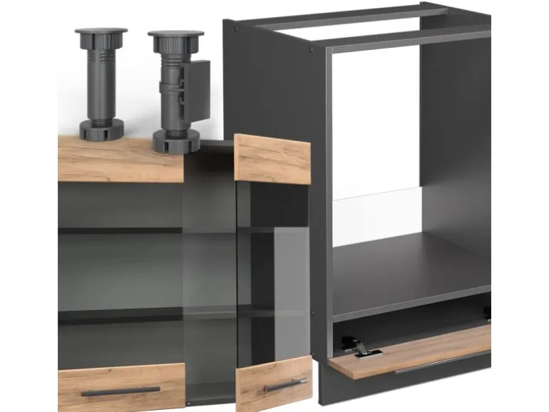 Vicco Fame-Line Eckküche Goldkraft Eiche/Anthrazit 227 x 60 cm ohne Arbeitsplatte ohne E-Geräte