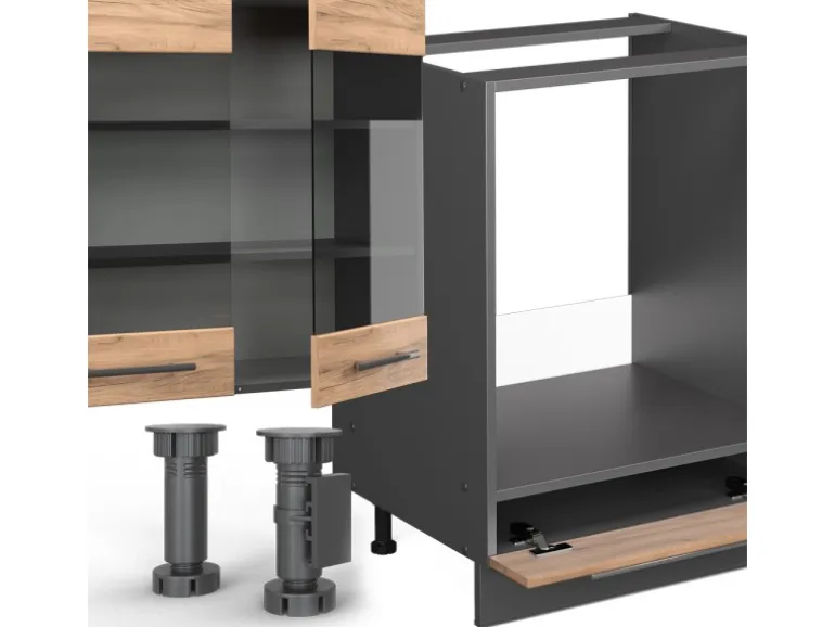 Vicco Fame-Line Eckküche Goldkraft Eiche/Anthrazit 347 x 257 cm ohne Arbeitsplatte ohne E-Geräte