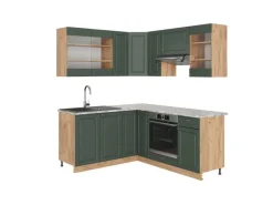 Vicco Fame-Line Eckküche Grün-Gold Landhaus/Goldkraft Eiche 160 x 190 cm AP Marmor ohne E-Geräte