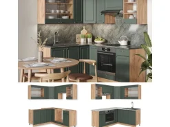 Vicco Fame-Line Eckküche Grün-Gold Landhaus/Goldkraft Eiche 160 x 190 cm AP Marmor ohne E-Geräte