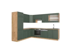 Vicco Fame-Line Eckküche Grün-Gold Landhaus/Goldkraft Eiche 227 x 287 cm AP Eiche ohne E-Geräte