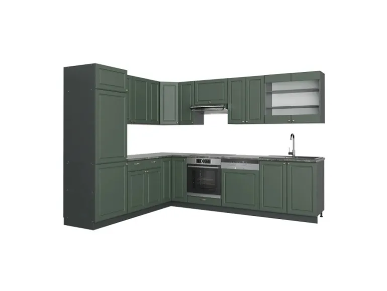 Vicco Fame-Line Eckküche Grün-Gold Landhaus/Anthrazit 227 x 60 cm ohne Arbeitsplatte ohne E-Geräte