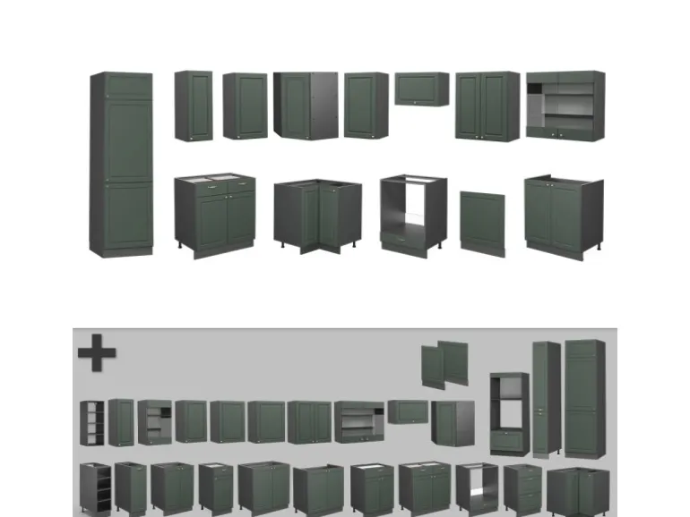 Vicco Fame-Line Eckküche Grün-Gold Landhaus/Anthrazit 227 x 60 cm ohne Arbeitsplatte ohne E-Geräte