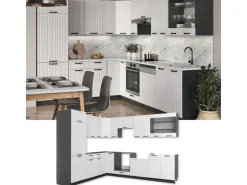 Vicco Fame-Line Eckküche Weiß Landhaus/Anthrazit 227 x 287 cm AP Eiche ohne E-Geräte