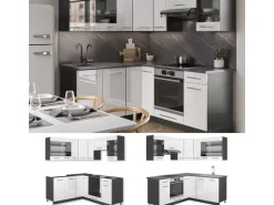 Vicco Fame-Line Eckküche Weiß Hochglanz/Anthrazit 160 x 190 cm AP Marmor ohne E-Geräte