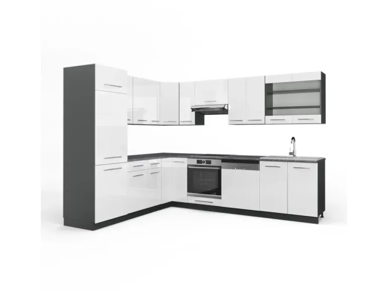 Vicco Fame-Line Eckküche Weiß Hochglanz/Anthrazit 227 x 60 cm ohne Arbeitsplatte ohne E-Geräte