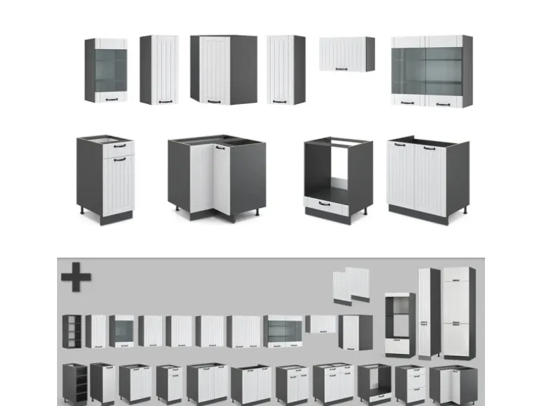 Vicco Fame-Line Eckküche Weiß Landhaus/Anthrazit 160 x 60 cm ohne Arbeitsplatte ohne E-Geräte