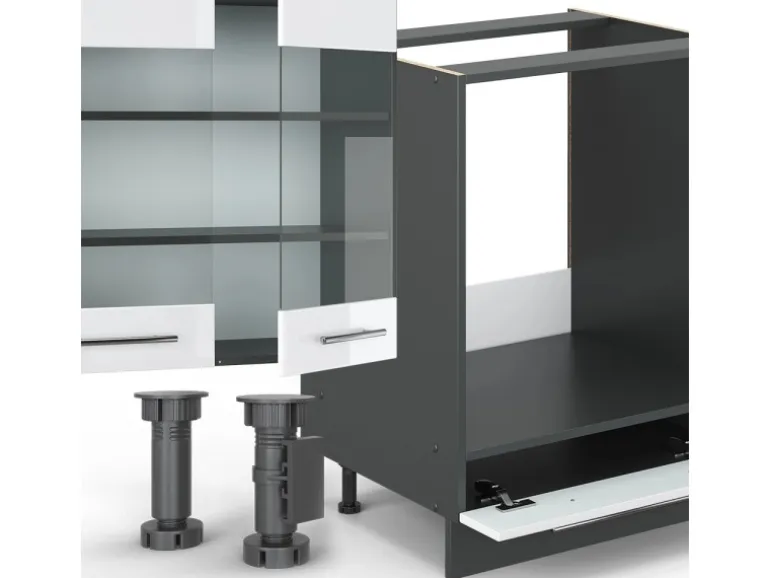 Vicco Fame-Line Eckküche Weiß Hochglanz/Anthrazit 347 x 257 cm AP Marmor ohne E-Geräte