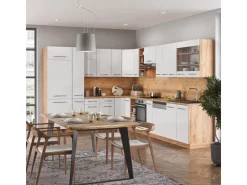 Vicco Fame-Line Eckküche Weiß Hochglanz/Goldkraft Eiche 347 x 257 cm ohne Arbeitsplatte ohne E-Geräte