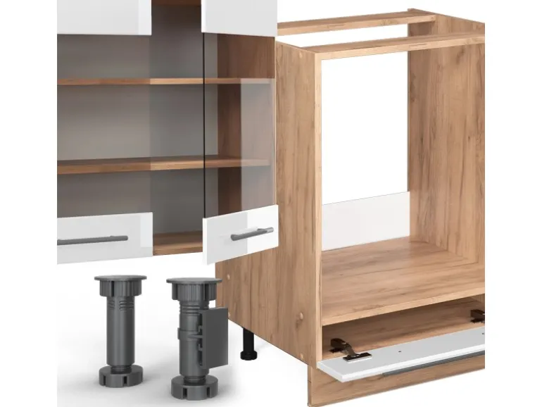 Vicco Fame-Line Eckküche Weiß Hochglanz/Goldkraft Eiche 347 x 257 cm ohne Arbeitsplatte ohne E-Geräte