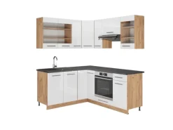 Vicco Fame-Line Eckküche Weiß Hochglanz/Goldkraft Eiche 160 x 60 cm ohne Arbeitsplatte ohne E-Geräte
