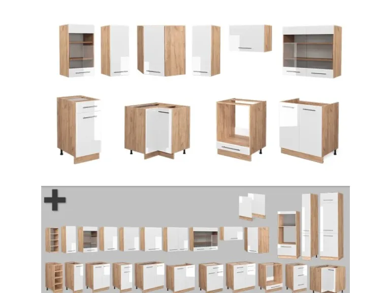 Vicco Fame-Line Eckküche Weiß Hochglanz/Goldkraft Eiche 160 x 60 cm ohne Arbeitsplatte ohne E-Geräte
