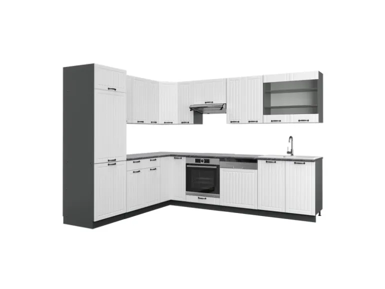 Vicco Fame-Line Eckküche Weiß Landhaus/Anthrazit 227 x 60 cm ohne Arbeitsplatte ohne E-Geräte