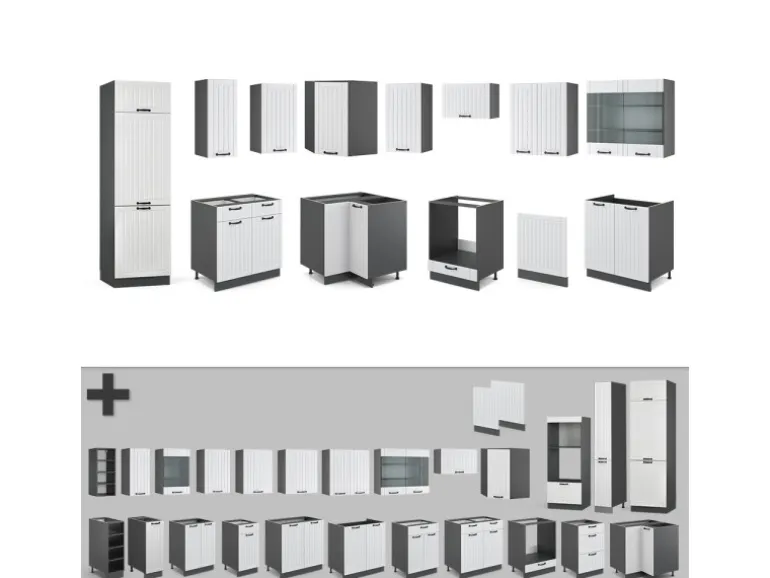 Vicco Fame-Line Eckküche Weiß Landhaus/Anthrazit 227 x 60 cm ohne Arbeitsplatte ohne E-Geräte