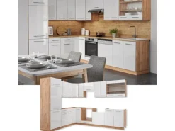 Vicco Fame-Line Eckküche Weiß Hochglanz/Goldkraft Eiche 227 x 60 cm ohne Arbeitsplatte ohne E-Geräte