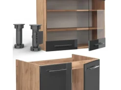 Vicco Fame-Line Einbauküche Anthrazit Hochglanz/Goldkraft Eiche 200 cm AP Anthrazit ohne E-Geräte