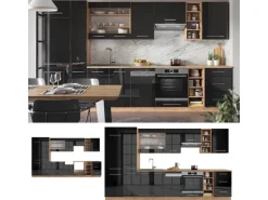 Vicco Fame-Line Küchenschränke Anthrazit Hochglanz/Goldkraft Eiche 355 cm ohne Arbeitsplatte ohne E-Geräte