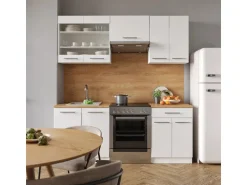 Vicco Fame-Line Küchenschränke Weiß Hochglanz/Weiß 200 cm AP Eiche ohne E-Geräte