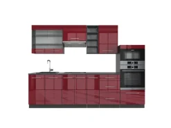 Vicco Fame-Line Küchenschränke Bordeaux Hochglanz/Anthrazit 280 cm AP Anthrazit ohne E-Geräte