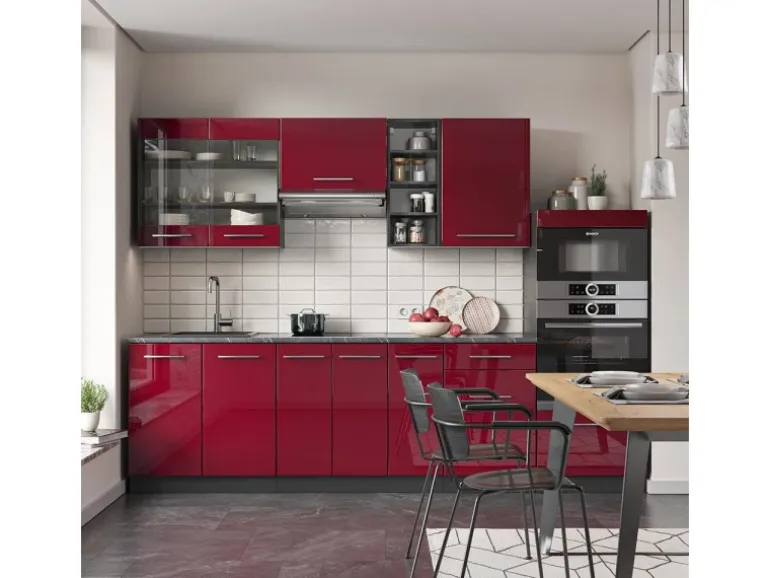 Vicco Fame-Line Küchenschränke Bordeaux Hochglanz/Anthrazit 280 cm AP Anthrazit ohne E-Geräte