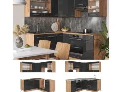 Vicco Fame-Line Küchenschränke Anthrazit Hochglanz/Goldkraft Eiche 160 x 60 cm ohne Arbeitsplatte ohne E-Geräte