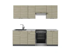 Vicco Fame-Line Küchenschränke Eiche Paneel/Anthrazit 240 cm AP Marmor ohne E-Geräte