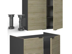 Vicco Fame-Line Küchenschränke Eiche Paneel/Anthrazit 240 cm AP Marmor ohne E-Geräte