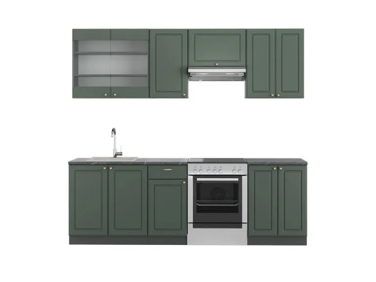 Vicco Fame-Line Küchenschränke Grün-Gold Landhaus/Anthrazit 240 cm AP Anthrazit ohne E-Geräte