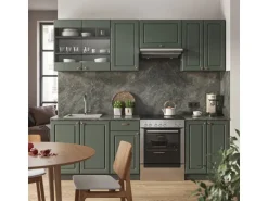 Vicco Fame-Line Küchenschränke Grün-Gold Landhaus/Anthrazit 240 cm AP Anthrazit ohne E-Geräte