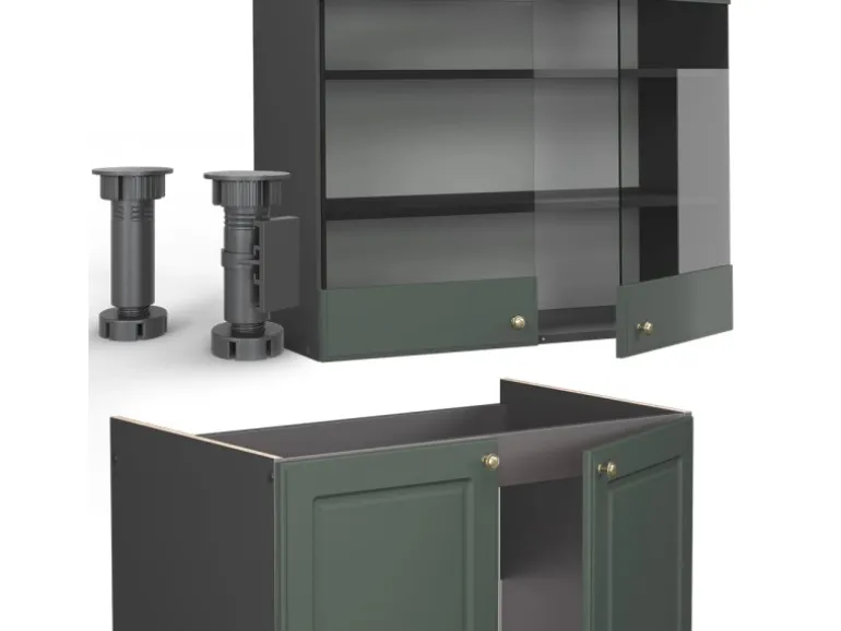 Vicco Fame-Line Küchenschränke Grün-Gold Landhaus/Anthrazit 240 cm AP Anthrazit ohne E-Geräte