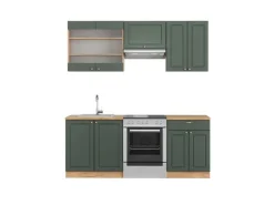 Vicco Fame-Line Küchenschränke Grün-Gold Landhaus/Goldkraft Eiche 200 cm AP Eiche ohne E-Geräte