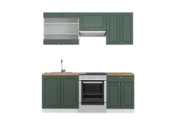 Vicco Fame-Line Küchenschränke Grün-Gold Landhaus/Weiß 200 cm AP Eiche ohne E-Geräte