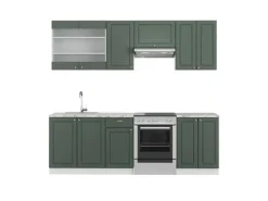 Vicco Fame-Line Küchenschränke Grün-Gold Landhaus/Weiß 240 cm ohne Arbeitsplatte ohne E-Geräte