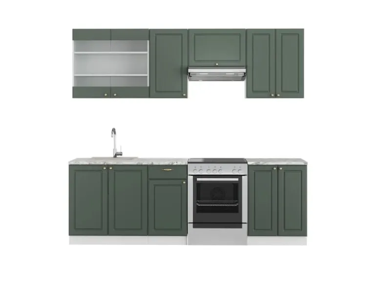 Vicco Fame-Line Küchenschränke Grün-Gold Landhaus/Weiß 240 cm ohne Arbeitsplatte ohne E-Geräte