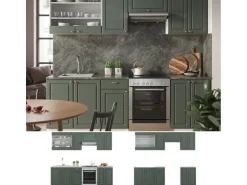 Vicco Fame-Line Küchenschränke Grün-Gold Landhaus/Weiß 240 cm ohne Arbeitsplatte ohne E-Geräte