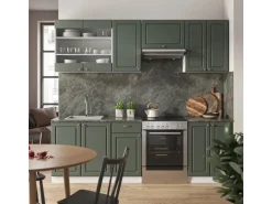 Vicco Fame-Line Küchenschränke Grün-Gold Landhaus/Weiß 240 cm ohne Arbeitsplatte ohne E-Geräte