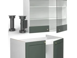 Vicco Fame-Line Küchenschränke Grün-Gold Landhaus/Weiß 240 cm ohne Arbeitsplatte ohne E-Geräte