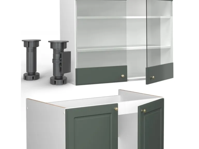 Vicco Fame-Line Küchenschränke Grün-Gold Landhaus/Weiß 240 cm ohne Arbeitsplatte ohne E-Geräte