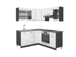 Vicco Fame-Line Küchenschränke Weiß Hochglanz/Anthrazit 160 x 60 cm ohne Arbeitsplatte ohne E-Geräte