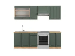 Vicco Fame-Line Küchenschränke Grün-Gold Landhaus/Goldkraft Eiche 240 cm AP Eiche ohne E-Geräte