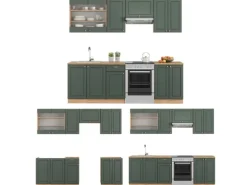 Vicco Fame-Line Küchenschränke Grün-Gold Landhaus/Goldkraft Eiche 240 cm AP Eiche ohne E-Geräte