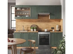 Vicco Fame-Line Küchenschränke Grün-Gold Landhaus/Goldkraft Eiche 240 cm AP Eiche ohne E-Geräte
