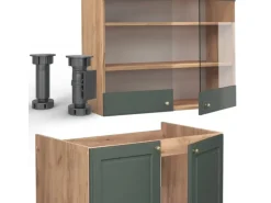 Vicco Fame-Line Küchenschränke Grün-Gold Landhaus/Goldkraft Eiche 240 cm AP Eiche ohne E-Geräte