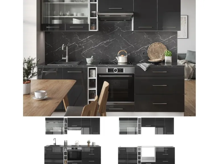 Vicco Fame-Line Küchenschränke Anthrazit Hochglanz/Weiß 235 cm ohne Arbeitsplatte ohne E-Geräte