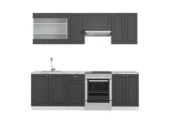 Vicco Fame-Line Küchenschränke Anthrazit-Gold/Weiß 240 cm AP Marmor ohne E-Geräte