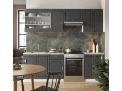 Vicco Fame-Line Küchenschränke Anthrazit-Gold/Weiß 240 cm AP Marmor ohne E-Geräte