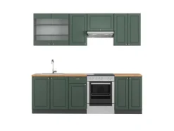 Vicco Fame-Line Küchenschränke Grün-Gold Landhaus/Anthrazit 240 cm AP Eiche ohne E-Geräte