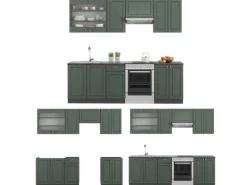 Vicco Fame-Line Küchenschränke Grün-Gold Landhaus/Anthrazit 240 cm AP Eiche ohne E-Geräte